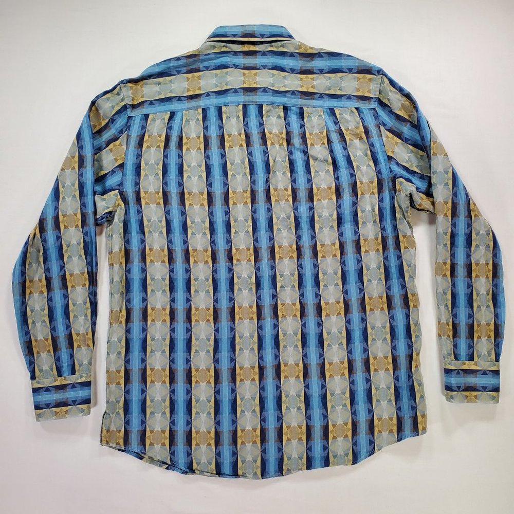 Jhane Barnes Shirt Men Medium Blue Geometric Casual Button Down Designer Vintage - Picture 11 of 16